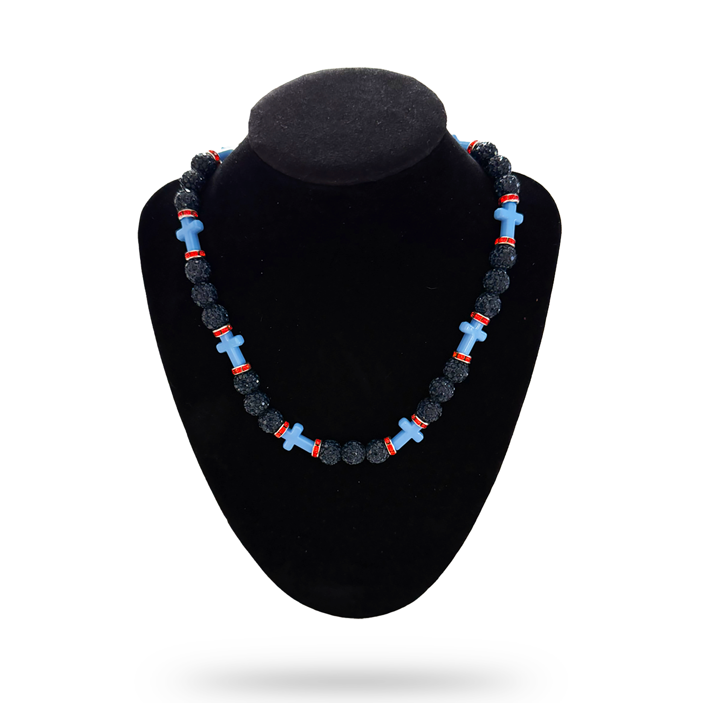 Baseball Necklace Double Light Blue Cross Navy