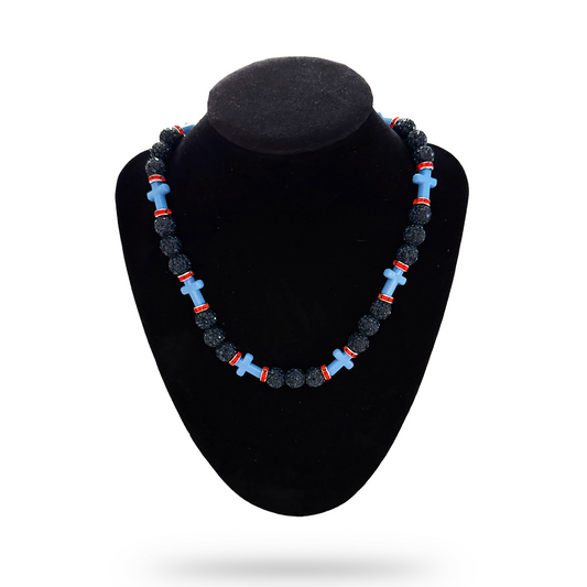 Baseball Necklace Double Light Blue Cross Navy