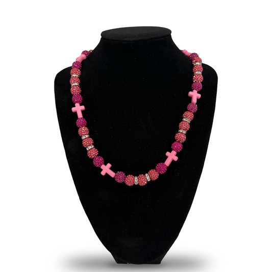 Baseball Necklace Double All Pink Cross