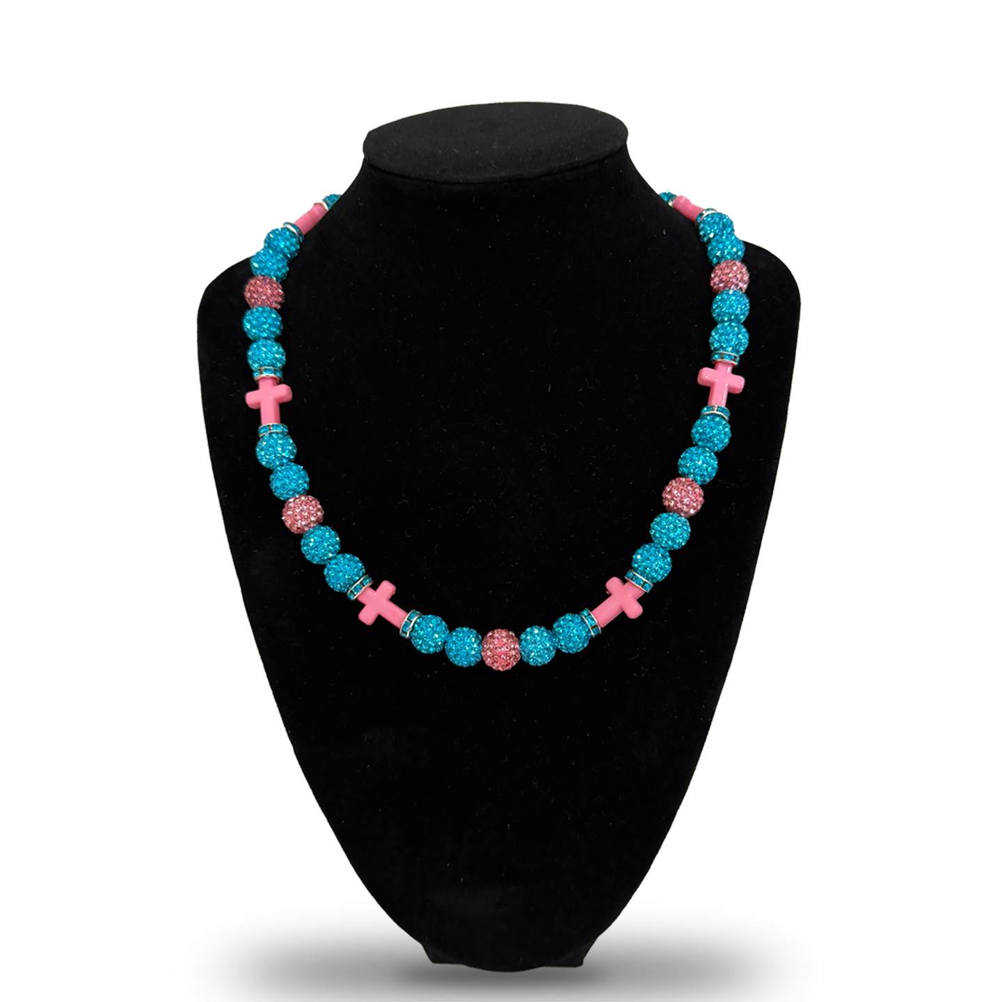 Baseball Necklace Double Candy Pink Cross